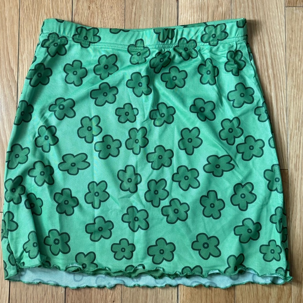 Women's Floral Mesh Overlay Elastic Waist Bodycon Mini Skirt